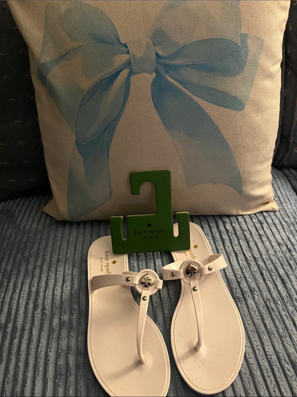 kate spade White Jelly Thong Sandals with Logo Medallion
